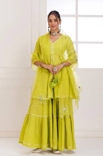 Panihari green gotapatti sharara set