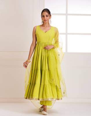 Panihari green gotapatti anarkali suit set 1
