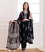 Black butta hand block print moonga suit set