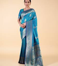 Cyan Blue Banarasi art Silk Saree with Silver Zari Weaving