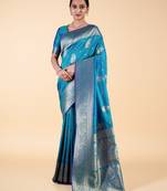 Cyan Blue Banarasi art Silk Saree with Silver Zari Weaving