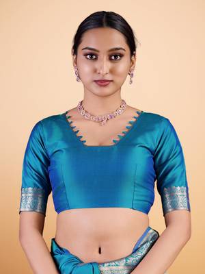 Cyan Blue Banarasi art Silk Saree with Silver Zari Weaving 4