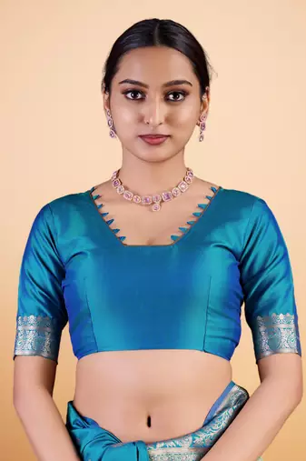 Cyan Blue Banarasi art Silk Saree with Silver Zari Weaving