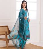 Turquoise hand block printed cotton suit set