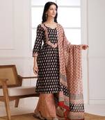 Black bagru hand printed cotton suit set