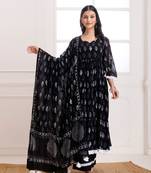 Black handblock printed anarkali suit set