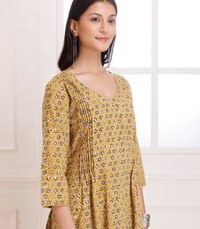 Mustard bagru hand block printed cotton pintucks kurta pant