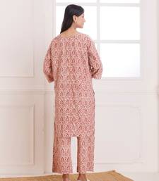 Pink dabu hand block printed cotton kurta pant