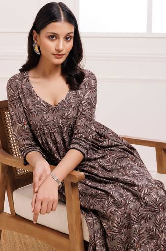 Kashish dabu hand block printed cotton gathered kurta pant