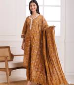 Mustard butta dabu hand block cotton suit set