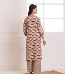 Beige bagru hand block printed cotton suit set