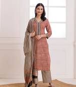 Red & black bagru butti block printed cotton suit set