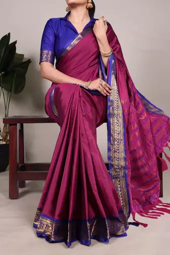 Pink Plain art Silk Saree