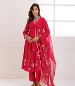 Rangreza magenta handpainted gathered suit set - set of 3