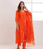 Rangreza orange handpainted gathered suit set - set of 3