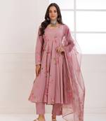 Rangreza mauve handpainted anarkali suit set - set of 3