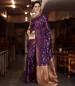 Wine Banarasi Art Silk woven saree with unstitched blouse piece