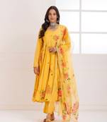 Rangreza mustard handpainted anarkali suit set - set of 3