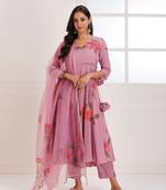 Rangreza rose pink handpainted anarkali suit set - set of 3
