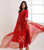 Rangreza red handpainted gathered suit set - set of 3