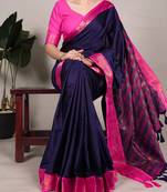 navy blue Plain art Silk Saree