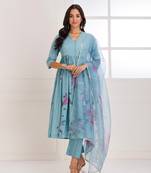 Rangreza aqua handpainted gathered suit set - set of 3