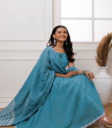 Qala turquoise polka dot block printed anarkali suit set