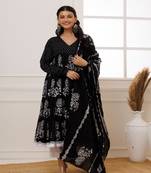 Qala black hand block printed anarkali suit set