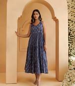 Qala grey hand block printed tier dress