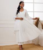 Ivory schiffli anarkali suit set