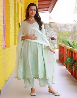 Sitara sea green lurex a-line suit set ( set of 3 ) 3