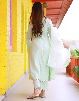 Sitara sea green lurex a-line suit set ( set of 3 ) 5