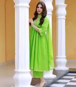 Sitara green lurex gathered kurta suit set