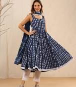 Chickie dabu print cotton anarkali suit set ( set of 3 )