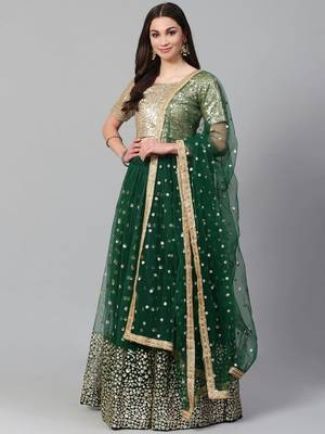 Green & Golden Semi-Stitched Festive Lehenga & Unstitched Blouse With Dupatta 1