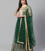 Green & Golden Semi-Stitched Festive Lehenga & Unstitched Blouse With Dupatta