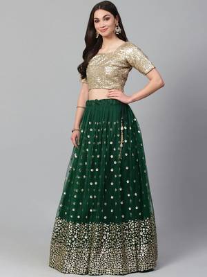 Green & Golden Semi-Stitched Festive Lehenga & Unstitched Blouse With Dupatta 2