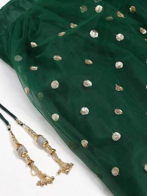 Green & Golden Semi-Stitched Festive Lehenga & Unstitched Blouse With Dupatta 3