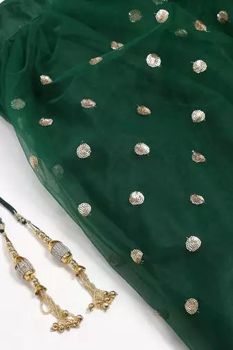 Green & Golden Semi-Stitched Festive Lehenga & Unstitched Blouse With Dupatta