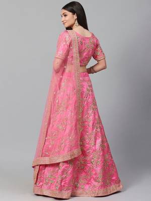 Pink Semi-Stitched Lehenga & Unstitched Blouse With Dupatta 1