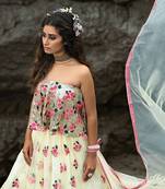Off White Silk Threadwork and Sequin Embroidered Lehenga