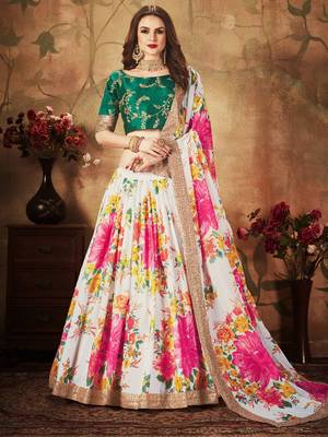 cream floral digital printed organza bridal lehenga set choli with dupatta 1