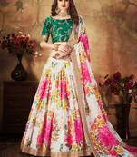 Cream Floral Digital Printed Organza Bridal Lehenga Choli