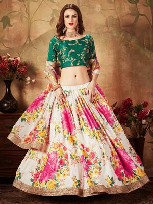 cream floral digital printed organza bridal lehenga set choli with dupatta 3