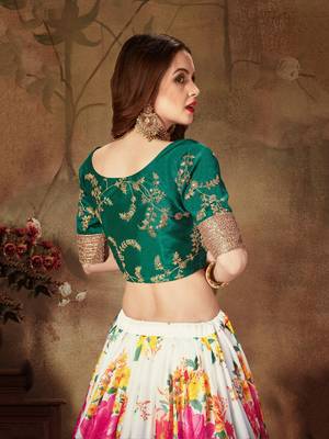 cream floral digital printed organza bridal lehenga set choli with dupatta 4