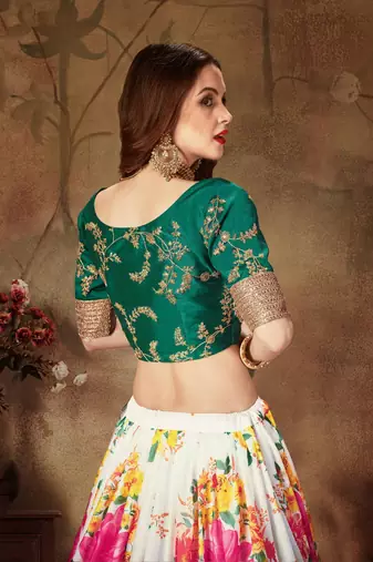 cream floral digital printed organza bridal lehenga set choli with dupatta