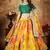 yellow green floral digital printed organza bridal lehenga set choli with dupatta
