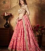 Pink Floral Digital Printed Organza Wedding Wear Lehenga Choli