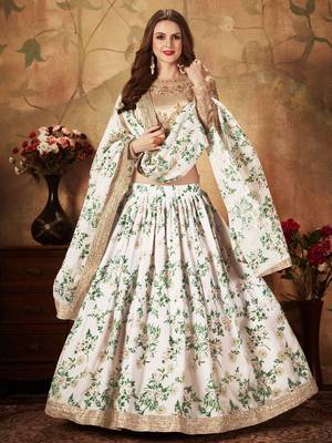 white floral digital printed organza lehenga set choli with dupatta 1