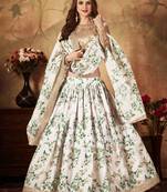 white floral digital printed organza lehenga set choli with dupatta